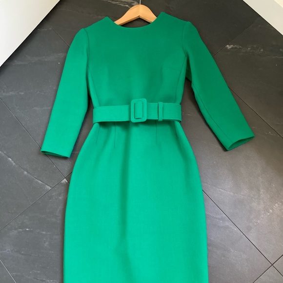 Jewel Tone Emerald Wool Crepe Dress by Editions des Robes - Picture 3 of 7